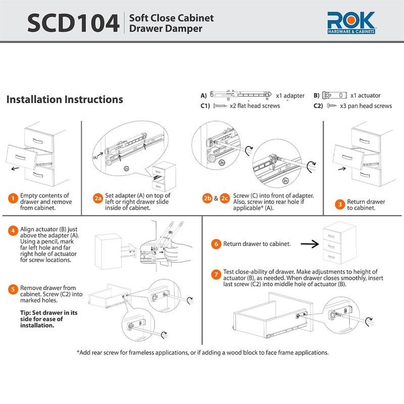 ROK 2-Pack Rok Hardware Soft Close for Wood Drawers/Soft Close Drawer Adapter/Add-On/Retrofit (Gray), SCD104G - Image 5